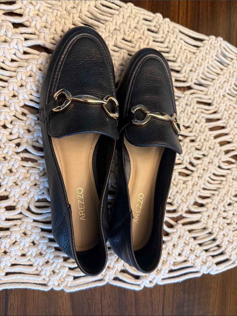 Women's Black Leather Slip-On Loafers with Gold Bit Accent - Picture 4 of 8